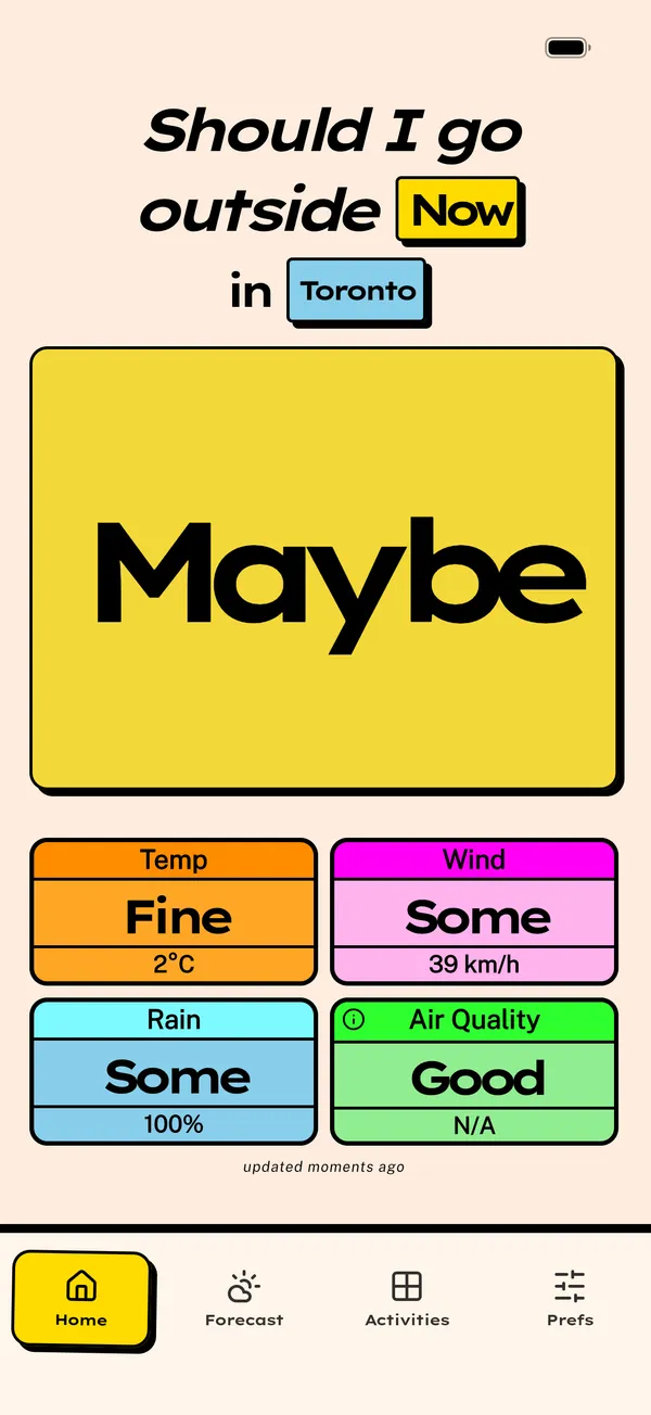 Should I Go Outside app showing a MAYBE answer for borderline conditions